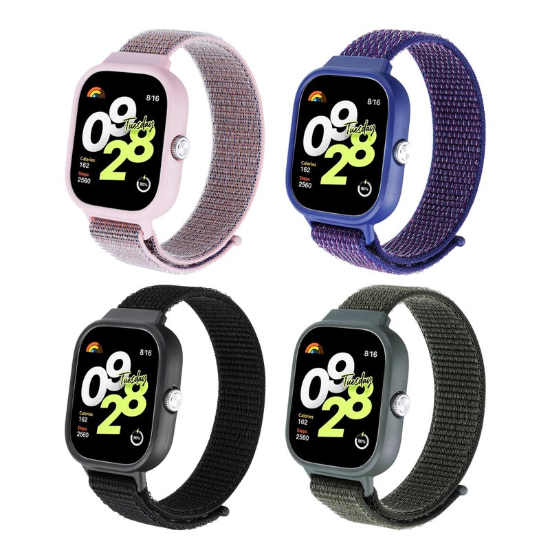 KASTWAVE 4-Pack Nylon Elastic Sport Strap with Soft Case Compatible with Xiaomi Redmi Watch 4 – Adjustable Replacement Wristbands - Image 1