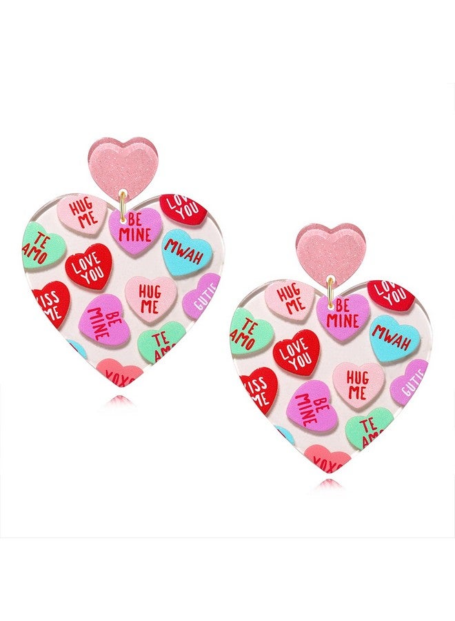 Valentine’S Day Gifts For Her Hot Pink Heart Earrings Acrylic Love Conversation Message Xoxo Earrings Taylor Eras Tour Swift Costume Jewelry Accessories