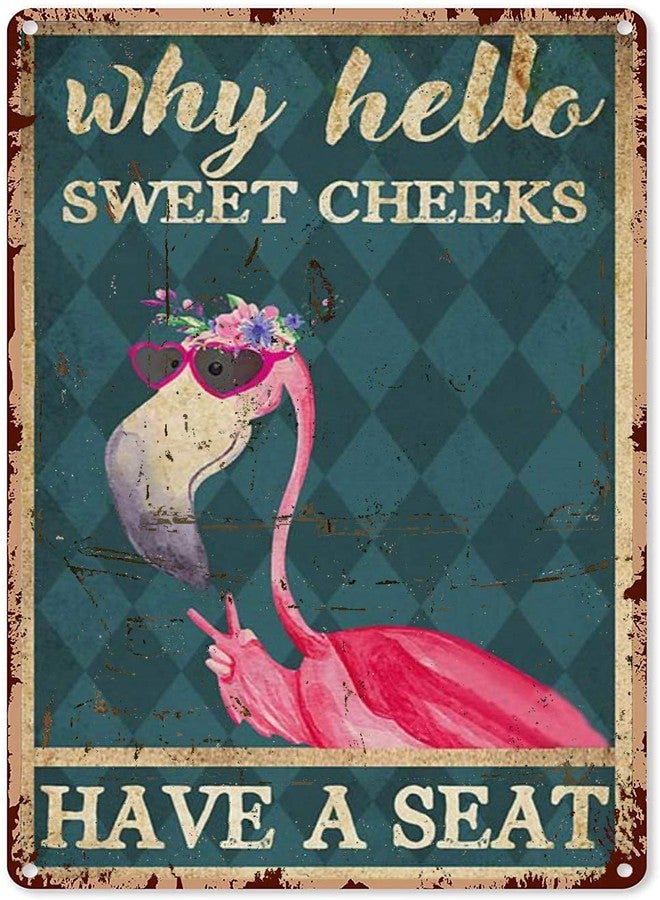 Bmotaso Eeypy Hello Sweet Cheeks Decor Pink Flamingo Why Hello Sweet Cheeks Have A Seat Tin Sign, Bathroom Decor, Wall Art, Home Decor Bathroom Metal Sign, 12x8 inch - Image 1