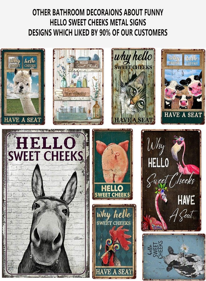 Bmotaso Eeypy Hello Sweet Cheeks Decor Pink Flamingo Why Hello Sweet Cheeks Have A Seat Tin Sign, Bathroom Decor, Wall Art, Home Decor Bathroom Metal Sign, 12x8 inch - Image 5