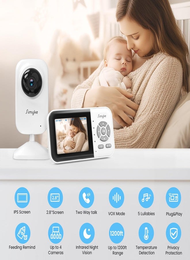 Simyke 2Cameras Video Baby Monitor,Two Mode,2.8'' IPS Display Screen,Night Vision,2-Way Talk,1200ft Long Range,VOX,Lullaby,Free Smart Phone App, Works with iOS, Android,Ideal for Baby/Elderly/Pet - Image 2