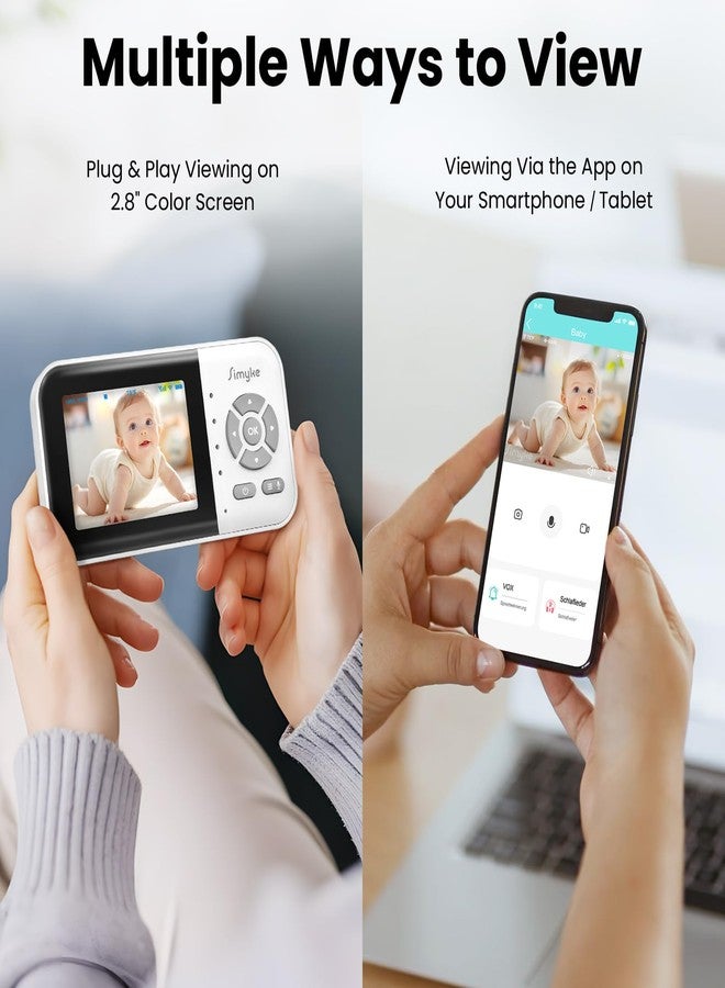 Simyke 2Cameras Video Baby Monitor,Two Mode,2.8'' IPS Display Screen,Night Vision,2-Way Talk,1200ft Long Range,VOX,Lullaby,Free Smart Phone App, Works with iOS, Android,Ideal for Baby/Elderly/Pet - Image 3