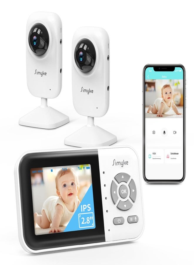 Simyke 2Cameras Video Baby Monitor,Two Mode,2.8'' IPS Display Screen,Night Vision,2-Way Talk,1200ft Long Range,VOX,Lullaby,Free Smart Phone App, Works with iOS, Android,Ideal for Baby/Elderly/Pet - Image 1