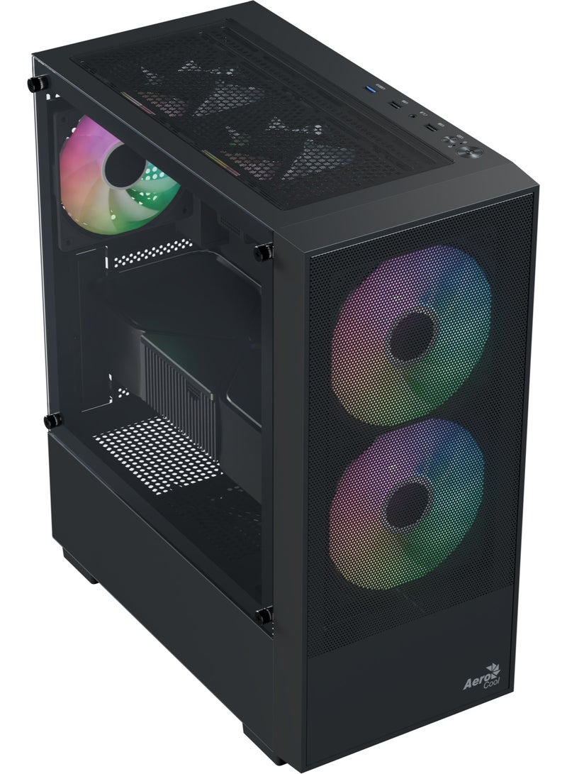AeroCool B508A Flow Mid-Tower Case | 5 Pre-Installed ARGB Fans | High-Airflow Mesh Front | Tempered Glass Side Panel | Supports ATX/mATX/Mini-ITX | GPU Up to 340mm | 280mm Liquid Cooling Support | Magnetic Dust Filters | Spacious Cable Management | Builder Series PC Case | Black Gaming Case with Enhanced Cooling - Image 4