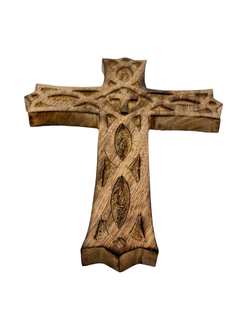 S.B.ARTS Wooden Cross 10 Inches Handmade Catholic Crucifix Wood Wall Cross Christians Spiritual Hanging Ornament Church Wall Decor For Home Office Living Room Long Hand Carved Ideal Christmas Gift for Women - Image 4