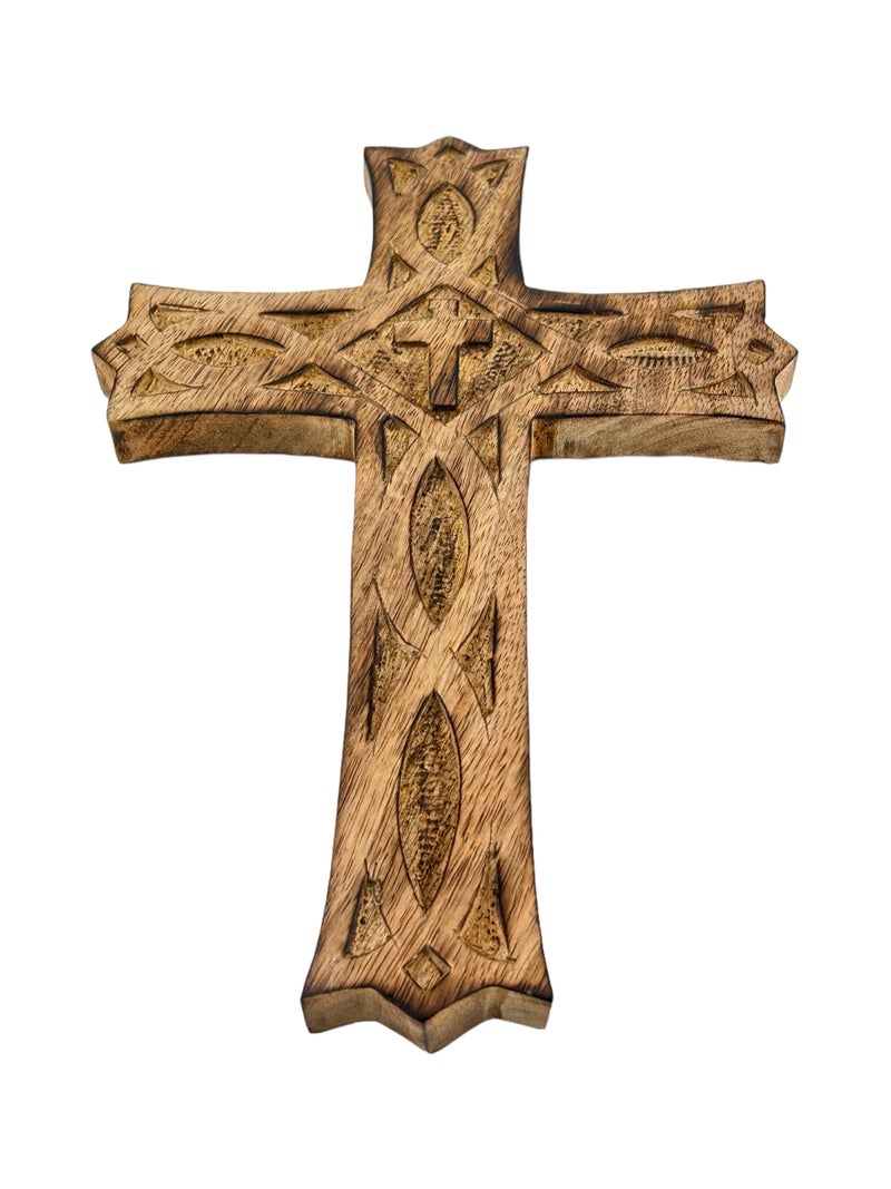 S.B.ARTS Wooden Cross 10 Inches Handmade Catholic Crucifix Wood Wall Cross Christians Spiritual Hanging Ornament Church Wall Decor For Home Office Living Room Long Hand Carved Ideal Christmas Gift for Women - Image 3