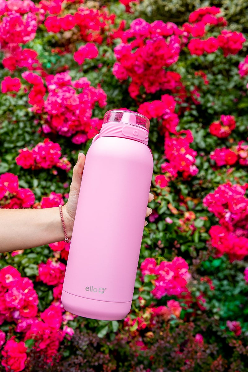 Ello Cooper 40oz Stainless Steel Water Bottle with Straw and Carry Handle, Double Walled and Vacuum Insulated Metal, Leak Proof Locking Lid with Soft Silicone Spout, Reusable, BPA Free, Bubblegum - Image 2