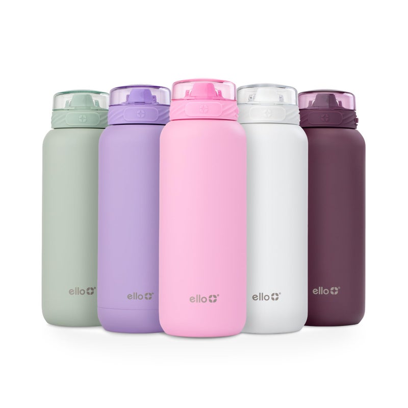 Ello Cooper 40oz Stainless Steel Water Bottle with Straw and Carry Handle, Double Walled and Vacuum Insulated Metal, Leak Proof Locking Lid with Soft Silicone Spout, Reusable, BPA Free, Bubblegum - Image 1