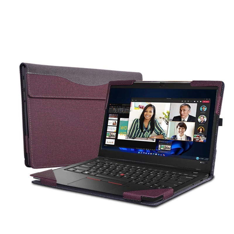 Laptop Cover for Lenovo ThinkPad X1 Carbon Gen 9 ThinkPad X1 Carbon Gen121011 X1 Yoga gen 678 case 2023 AllInclusive DropProof Case 14 PU Leather Inner Pocket Cover Wine red
