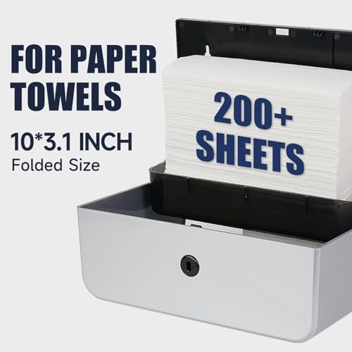 AIKE Wall Mount Paper Towel Dispenser, Fit Multifold Paper Towel Folded Size 10"x3.1" or Smaller, 200 Sheets Capacity Silver Finish - Image 3
