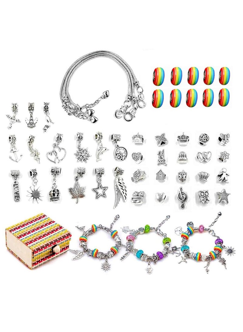 SYOSI Girls Charm Bracelet Making Set Girls Jewellery Making Kits For Kids Nice Gifts For Girls, Present For 8 12 Year Old Girl DIY Silver Plated Bead Snake Chain Jewelry Bracelet - Image 1