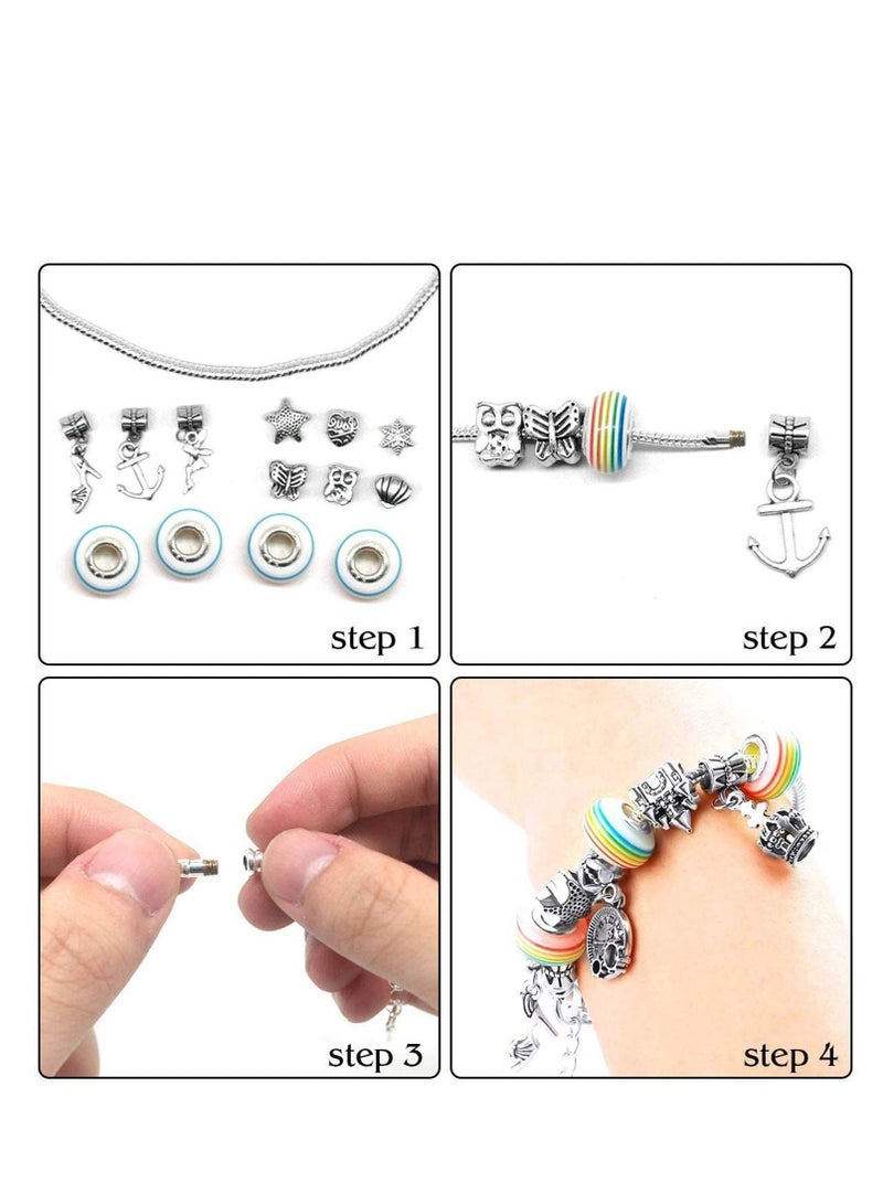 SYOSI Girls Charm Bracelet Making Set Girls Jewellery Making Kits For Kids Nice Gifts For Girls, Present For 8 12 Year Old Girl DIY Silver Plated Bead Snake Chain Jewelry Bracelet - Image 3
