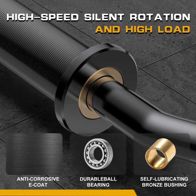 LAVVON Olympic EZ Curl Barbell Bar 47", Mute Bearings - 2" Curl Bar for Weight Lifting, Hip Thrusts,Biceps,Squat-Home Gym Weight Bar-Chrome Curling Strength Training, 2Pcs Collars(800lbs Weight Capacity) (Black) - Image 3