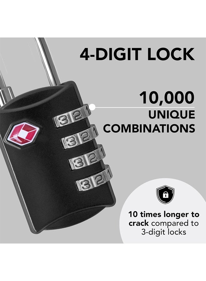 4 Digit Combination Steel Tsa Luggage Lock - Black - Image 5