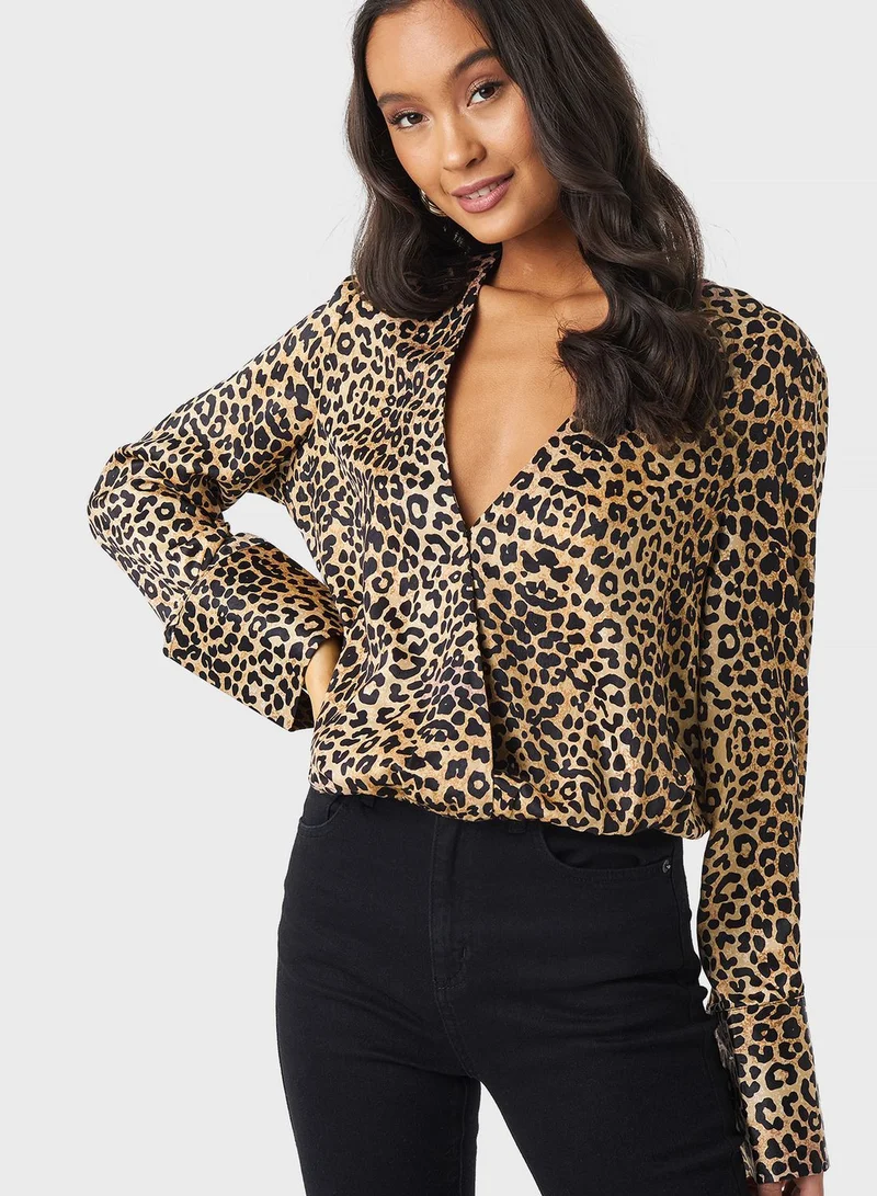 NA-KD Animal Print Wrap Top