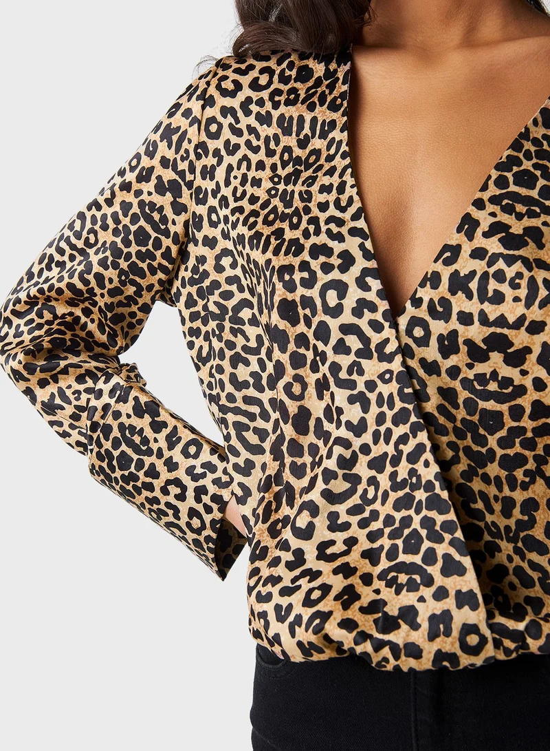NA-KD Animal Print Wrap Top