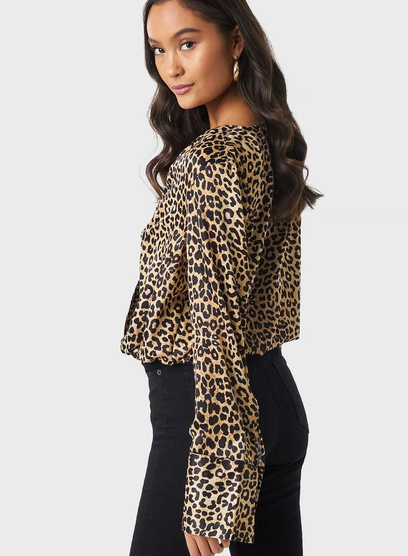 NA-KD Animal Print Wrap Top