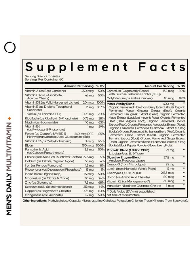 Codeage Men's Daily Multivitamin – 25+ Essential Vitamins & Minerals, Organic Whole Foods, Probiotics, Omega-3, Zinc, Vitamins A, B, C, D, E & K – 120 Capsules  - Image 2