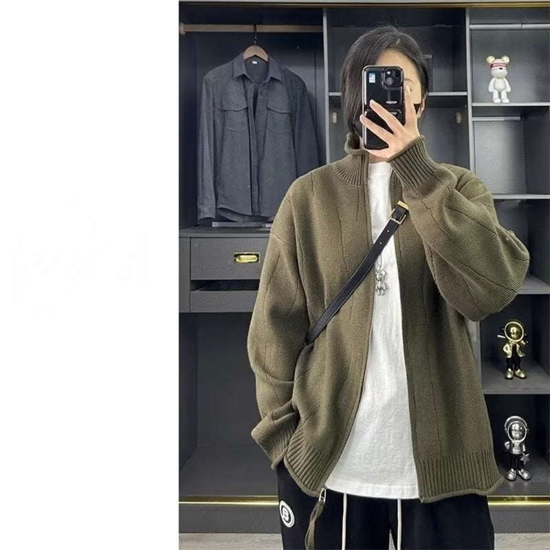Autumn Style Collar Loose Fashionable All-Match Casual Sweater Solid Color Knitted Zipper Cardigan Jacket For Men And Women - Image 5