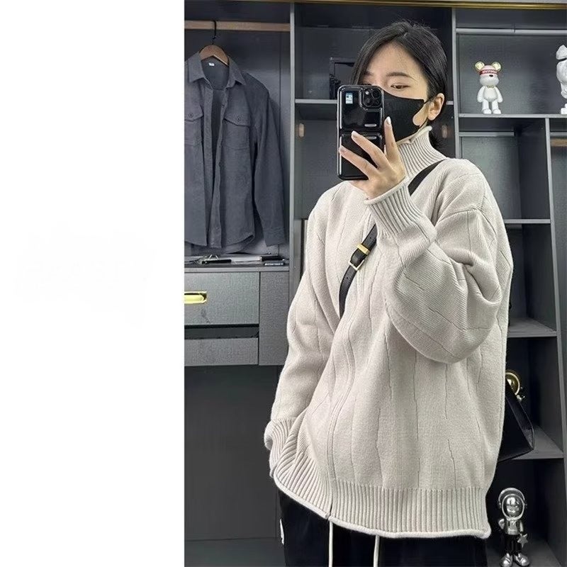 Autumn Style Collar Loose Fashionable All-Match Casual Sweater Solid Color Knitted Zipper Cardigan Jacket For Men And Women - Image 4