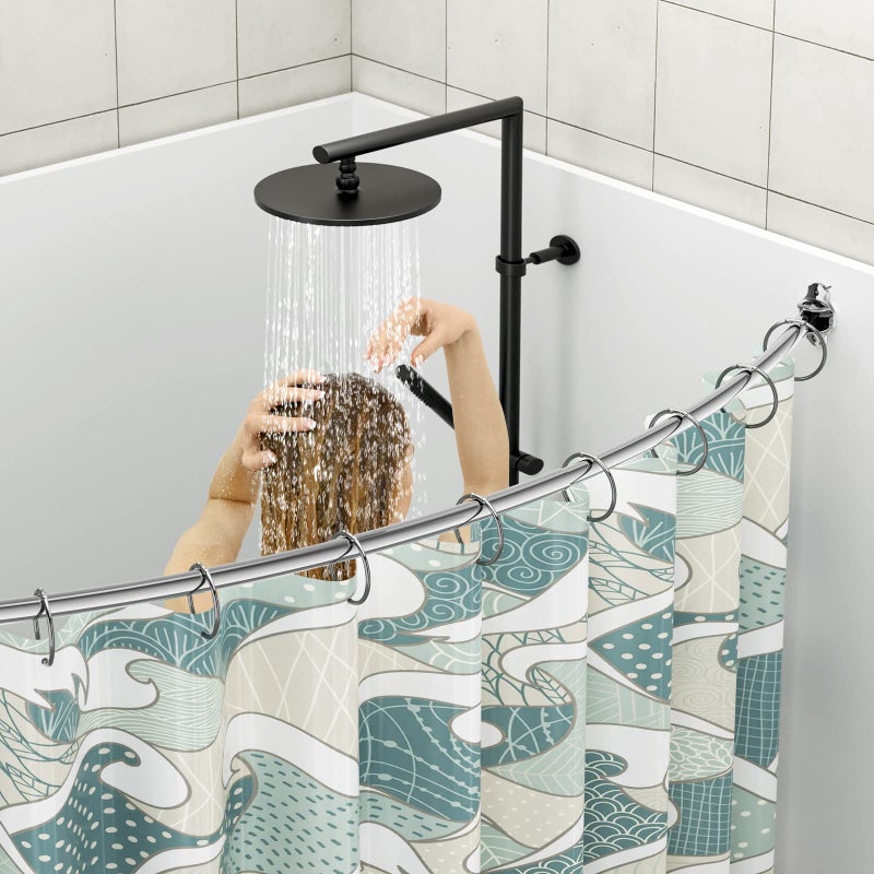Mcrbeay Curved Shower Curtain Rod, Adjustable 40-72 inches Extra Wide Curved Shower Rods for Bathroom, Rust proof Shower Rod, Premium Stainless Steel Curved Curtain Rod for Shower, Bathtub, Silver - Image 3