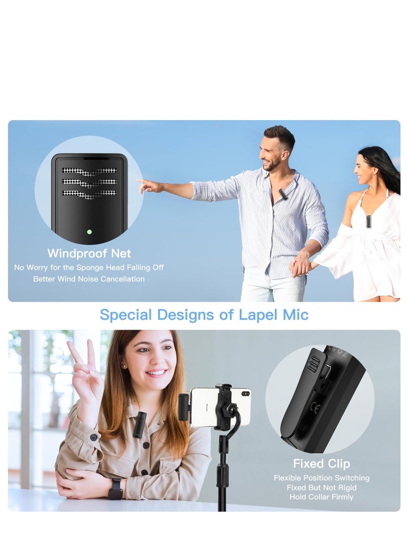 Microphone for iPhone, Wireless Lavalier Microphone 2pcs iPhone Microphone, Professional Wireless Microphone for iPhone iPad Video Recording, Tiktok, Vlog, Podcast, YouTube
