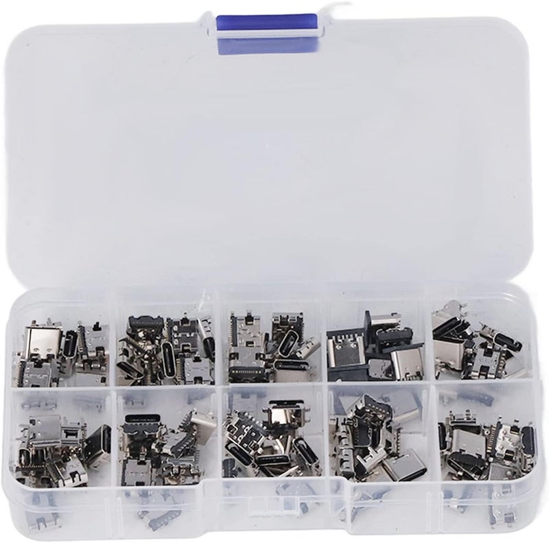 Greensen Type C USB Female Plug Connector, Socket Stainless Steel Construction, 100Pcs Assortment Set, Assortiment USB with Design for Computers and Projects - Image 1