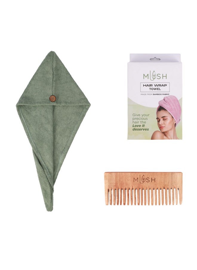 Mush - Mush Bamboo Ultra Soft & Absorbent Hair Wrap Turban Towel with Neem Comb for Long/Short Hair Care 500 GSM (Olive Green, Pack of 1) - Image 1