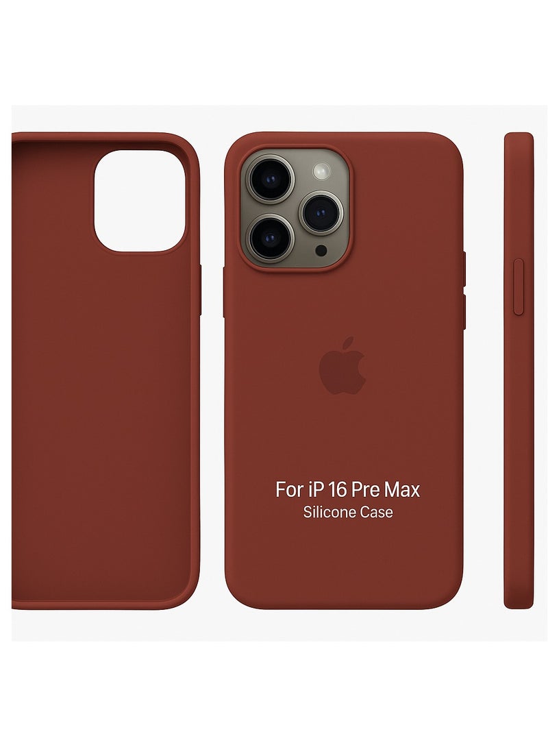 16 Pro Max Liquid Gel Silicone - Protective Cover with Microfiber Interior, Soft Silky Touch, Anti-Scratch, Thin Shockproof Cover - Reddish Brown - Image 2