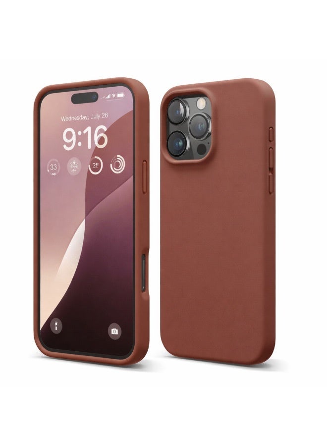 غطاء حماية من السيليكون الجل السائل لجهاز iPhone 16 Pro Max مع بطانة داخلية من الألياف الدقيقة، ملمس حريري ناعم، مضاد للخدش، غطاء رقيق مقاوم للصدمات - بني محمر
