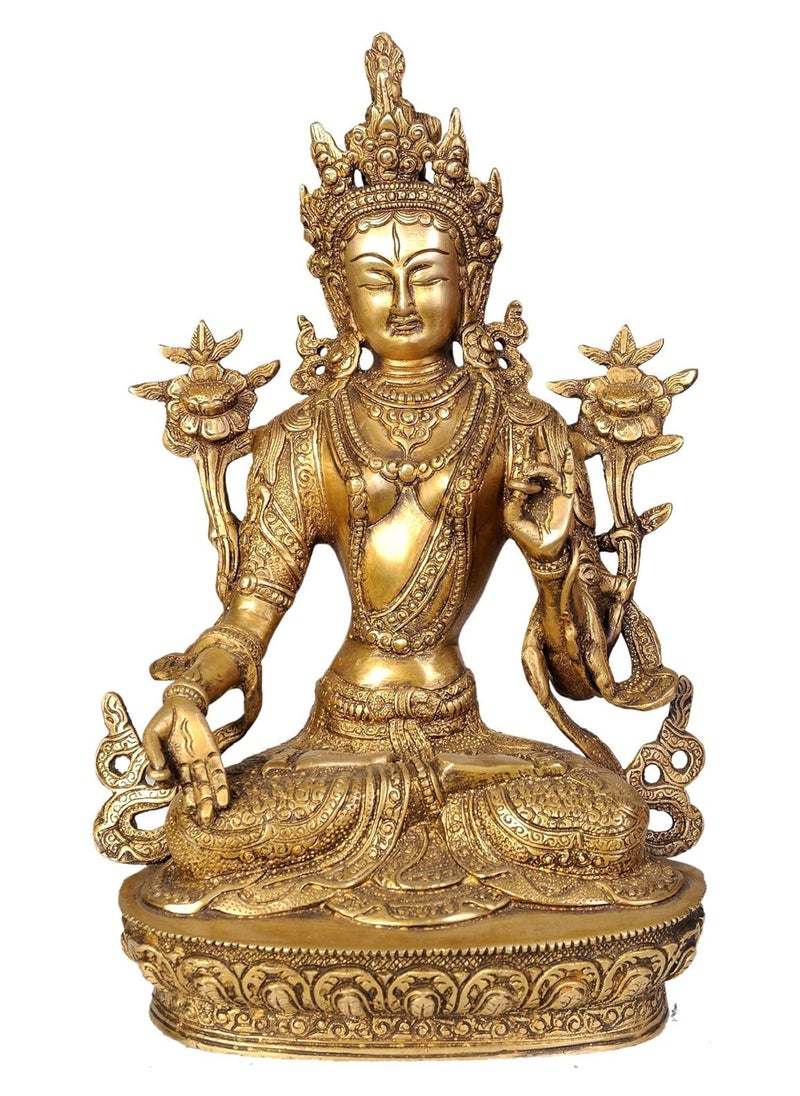 Idol Collections Dattatreya Tibetan Buddhist Goddess White Tara Brass Statue Color Natural Brass Color  - Image 1