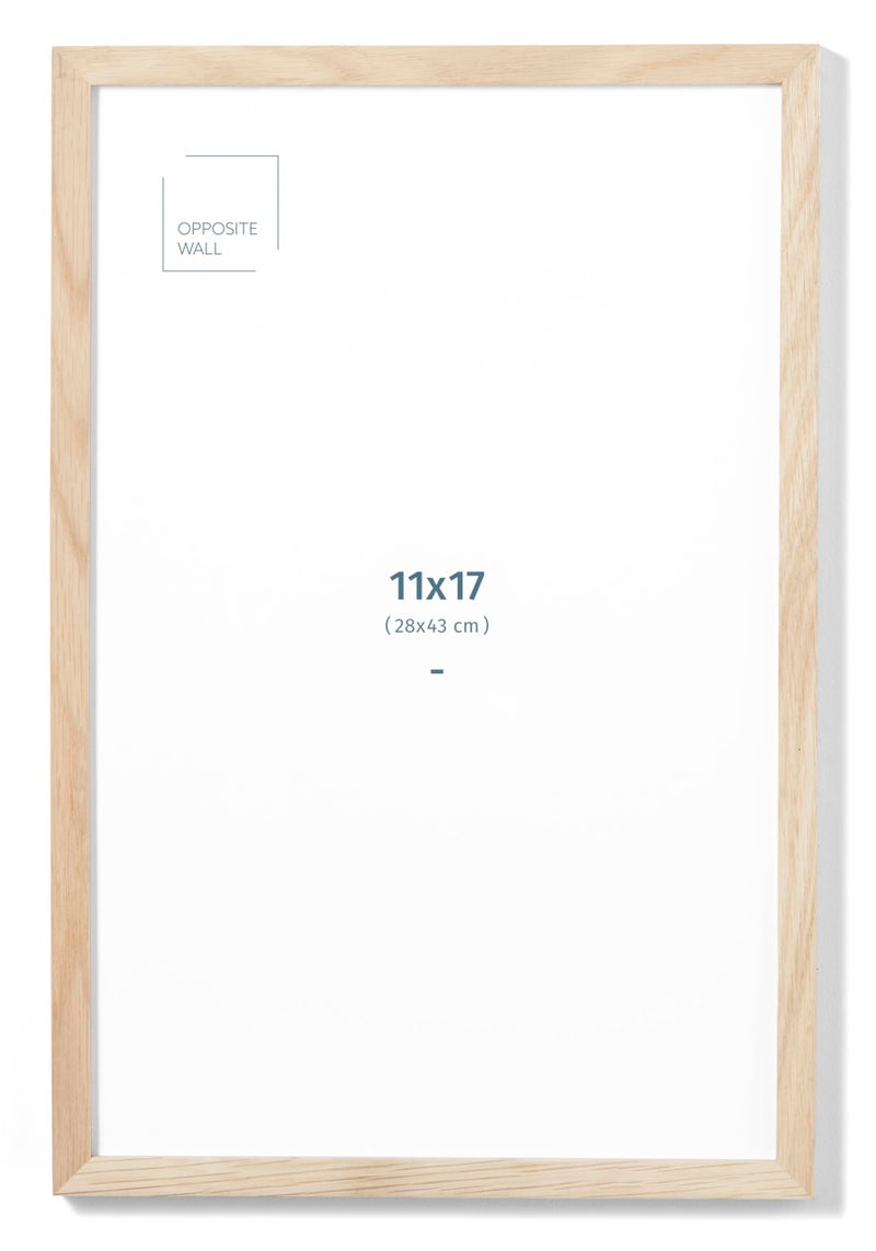 Opposite Wall  11x17 in  Natural Solid Oak Wood Picture Frame  Lightweight Versatile  Shatterproof  Wall Hanging Poster or Photo Frame  Wall Decor for Office Gallery  Home