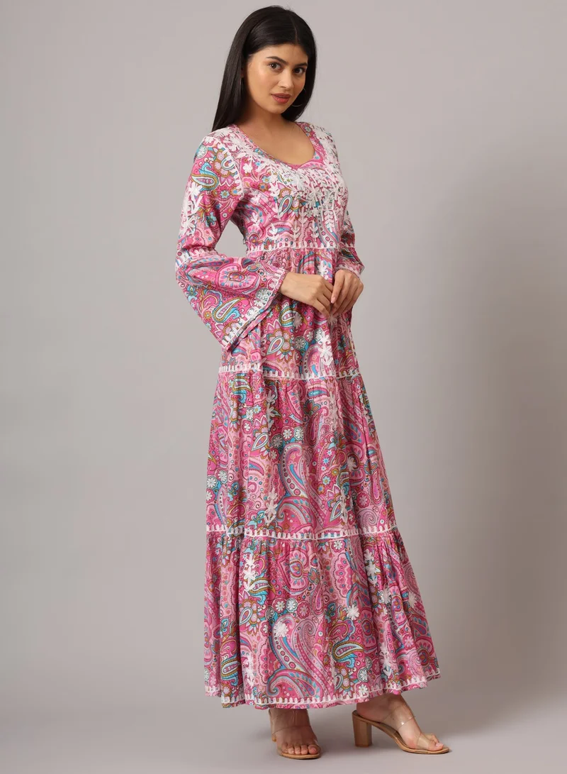 Alaya Hand Embroidered Chikankari A-Line Gathering Pattern Mulmul Cotton Jalabiya-AL3673