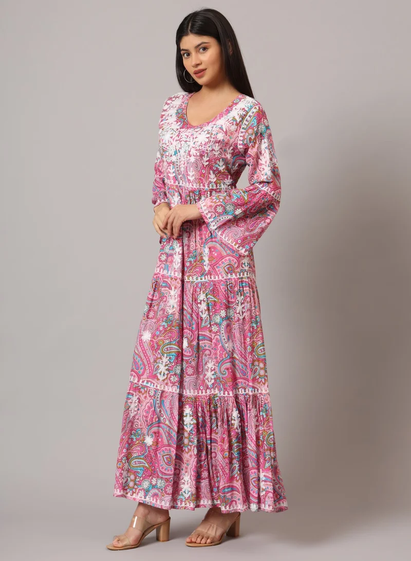 Alaya Hand Embroidered Chikankari A-Line Gathering Pattern Mulmul Cotton Jalabiya-AL3673
