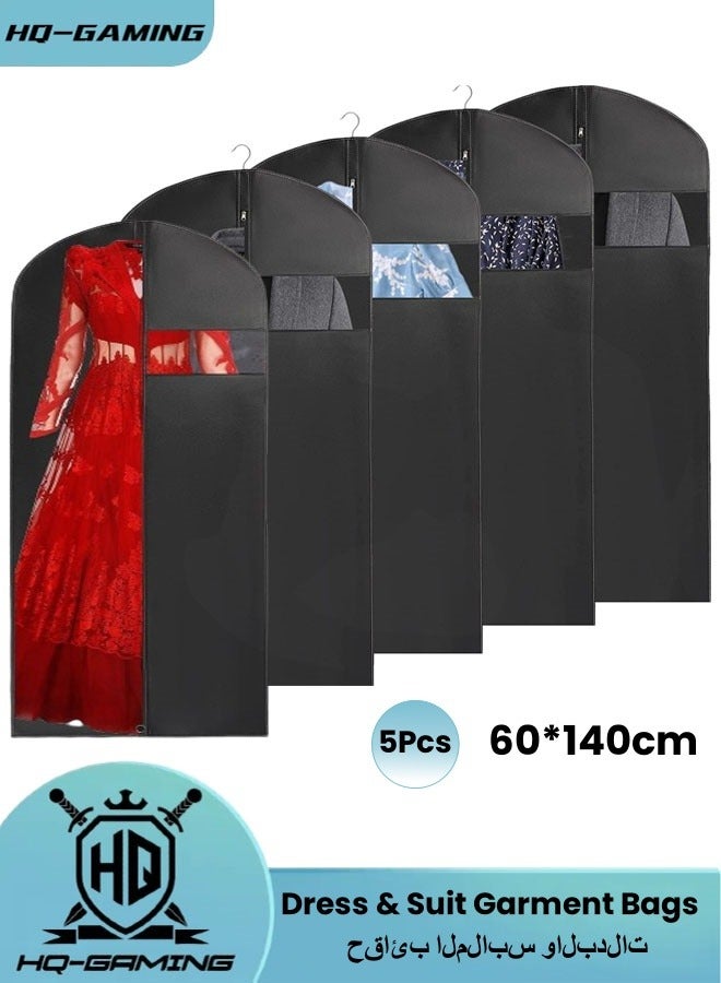 HQ-GAMING Dress Bag Garment Bag Suit Bags Clothes Covers with Transparent Window EVA Coat Bags for Wardrobe and Travel Dustproof, 5 Pack - Image 1
