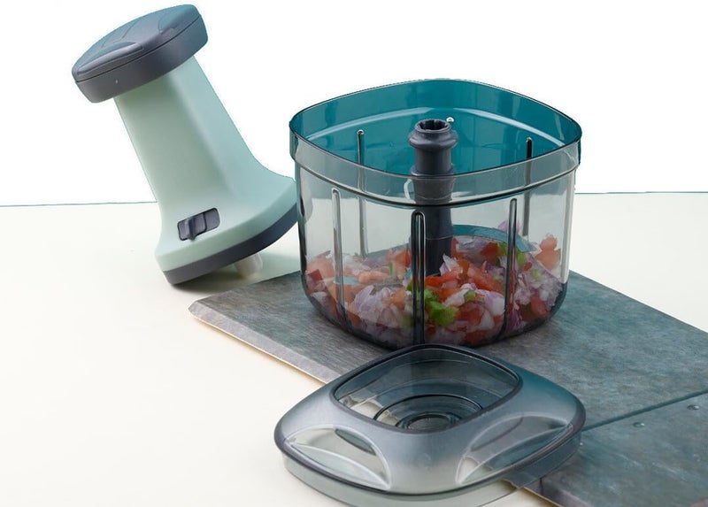YOUONE Manual Hand Press Push Chopper with 4 Blades for Effortless Chopping Vegetables & Fruits (Assorted, 900 ml, Plastic). (Grey) - Image 4