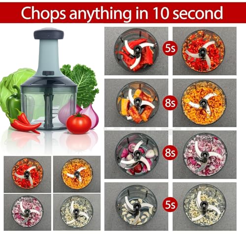 YOUONE Manual Hand Press Push Chopper with 4 Blades for Effortless Chopping Vegetables & Fruits (Assorted, 900 ml, Plastic). (Grey) - Image 5