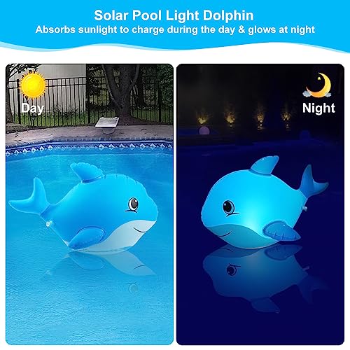 Goallim Solar Floating Pool Lights Dolphin, Glow in The Dark Solar Pool Lights That Float, IP68 Wateproof Inflatable Solar Floating Lights for Pool Pond Wedding Party Decorations - 2PC - Image 2