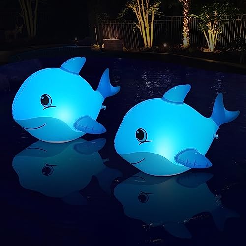 Goallim Solar Floating Pool Lights Dolphin, Glow in The Dark Solar Pool Lights That Float, IP68 Wateproof Inflatable Solar Floating Lights for Pool Pond Wedding Party Decorations - 2PC - Image 1