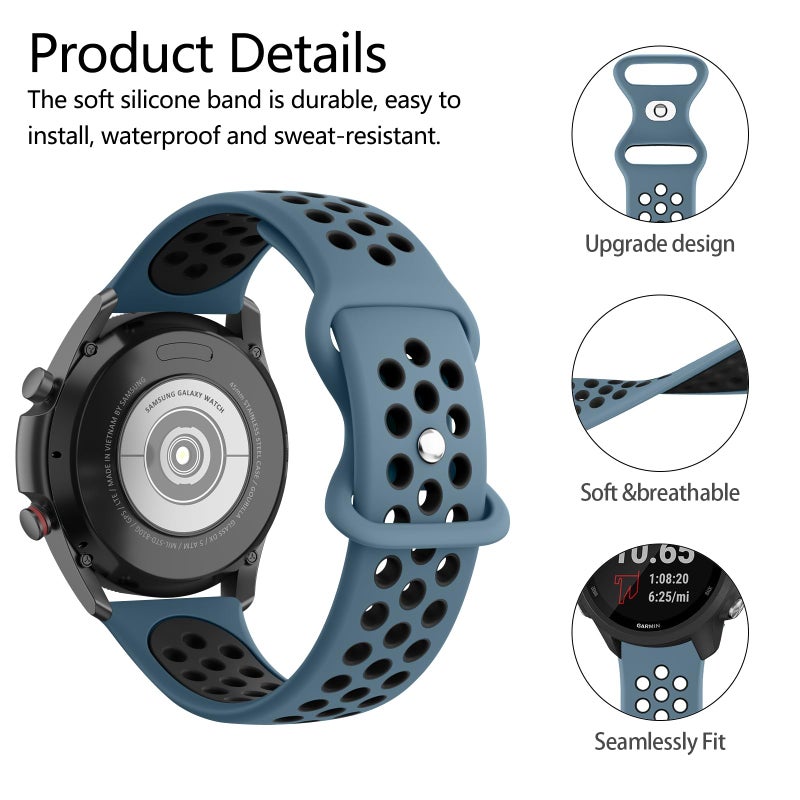 Meliya 20mm 22mm Watch Bands Quick Release Replacement Wristband, Soft Silicone Bands Breathable Sport Replacement Straps for Men Women (22mm, Blue Gray-Black) - Image 2