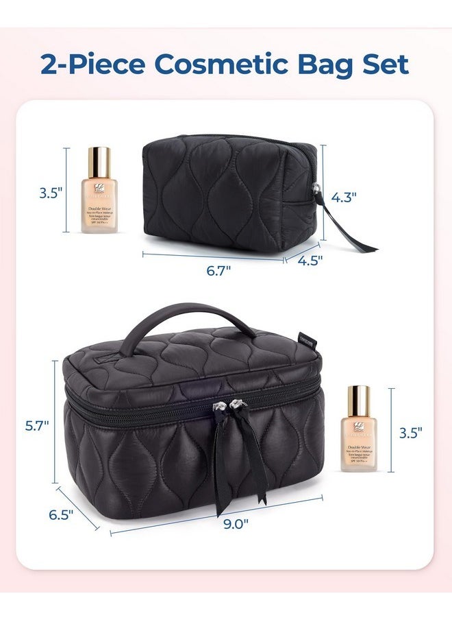 BAGSMART Travel Makeup Bag, 2-Piece Puffy Quilted Cute Make Up Bag Cosmetic Bags For Women, Large Wide-Open Toiletry Pouch Gifts For Toiletries Accessories Travelling Essentials, Black  - Image 3