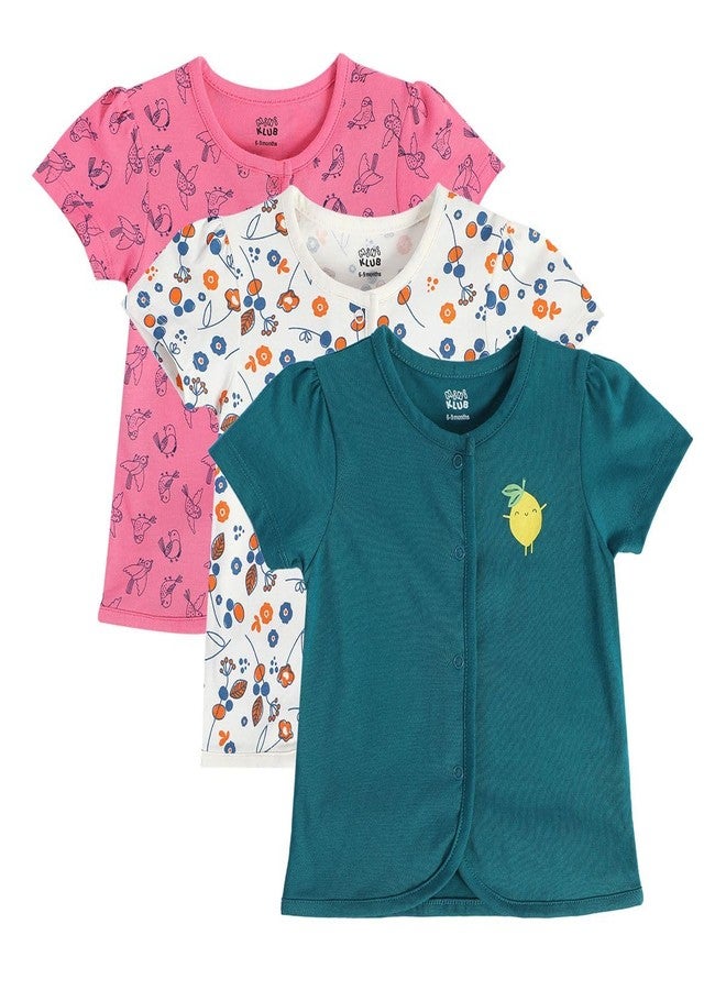 miniklub Baby Short Sleeve Round Neck Multi Color Cotton Printed Front Open Vest Pack Of 3 (Nb) - Image 1