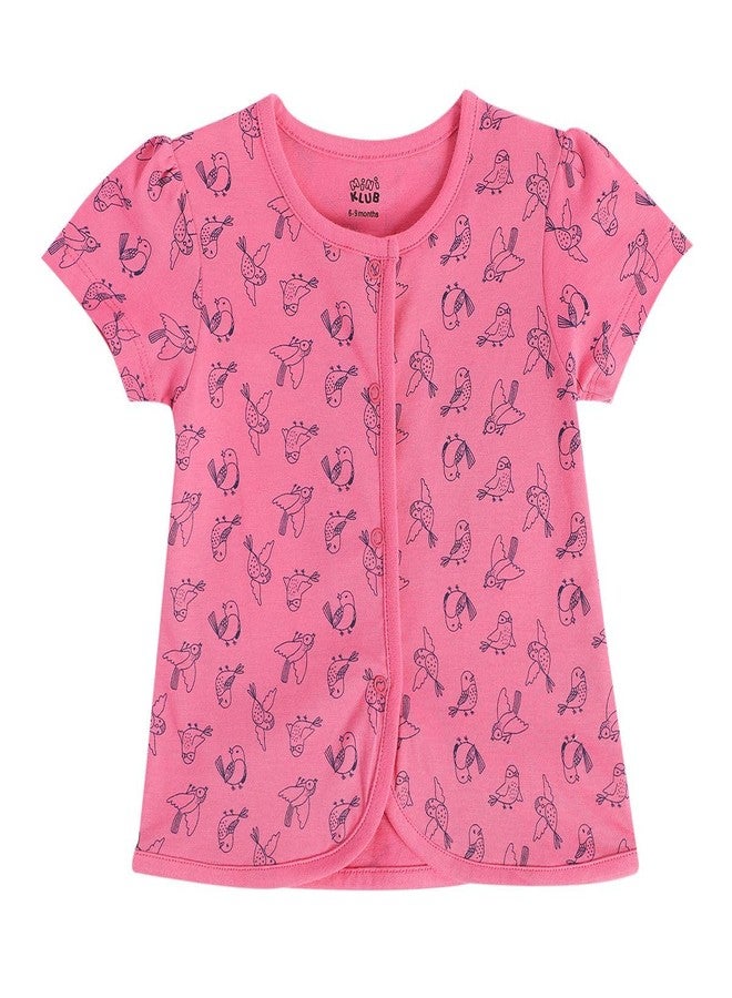 miniklub Baby Short Sleeve Round Neck Multi Color Cotton Printed Front Open Vest Pack Of 3 (Nb) - Image 4