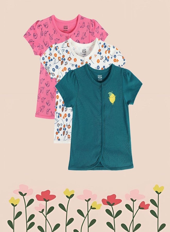 miniklub Baby Short Sleeve Round Neck Multi Color Cotton Printed Front Open Vest Pack Of 3 (Nb) - Image 2