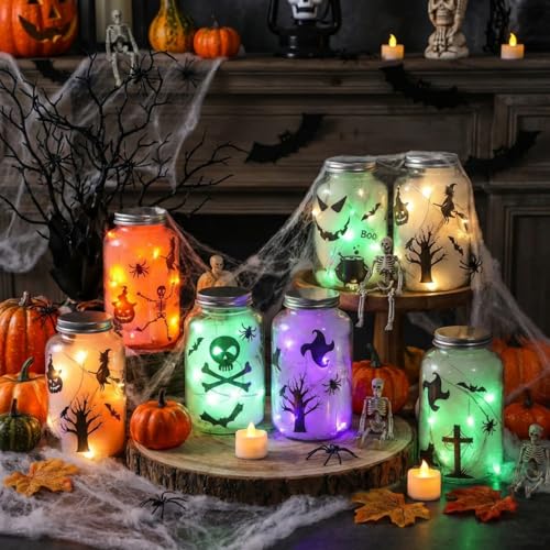 FoldTier 22 Pcs Halloween DIY Plastic Mason Jar Kit with 8 Pieces Mason Jars for Halloween Party Centrepieces Jar Crafts and Art Party Supplies - Image 3