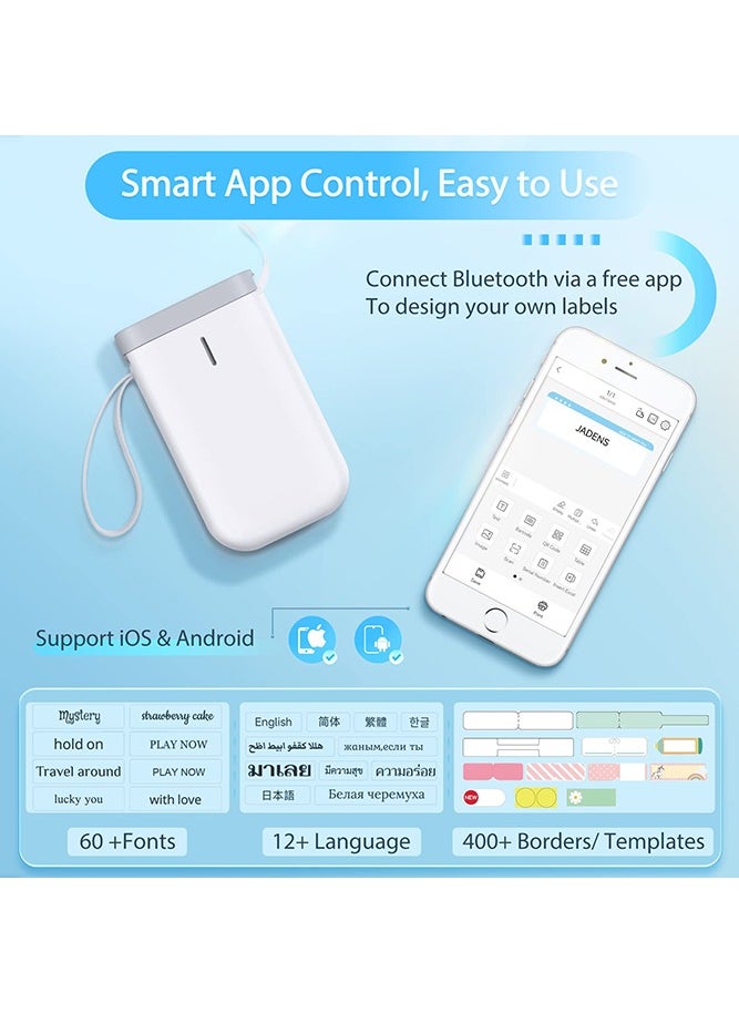NIIMBOT - D11 Label Maker Machine Portable Bluetooth Sticker Label Printer with 1 Roll 12*40mm White Tape, USB Rechargeable, Inkless Thermal Label Maker with 10-15mm Print Width, Ideal for Office Home Organization and Small Business Supplies, White - Image 1