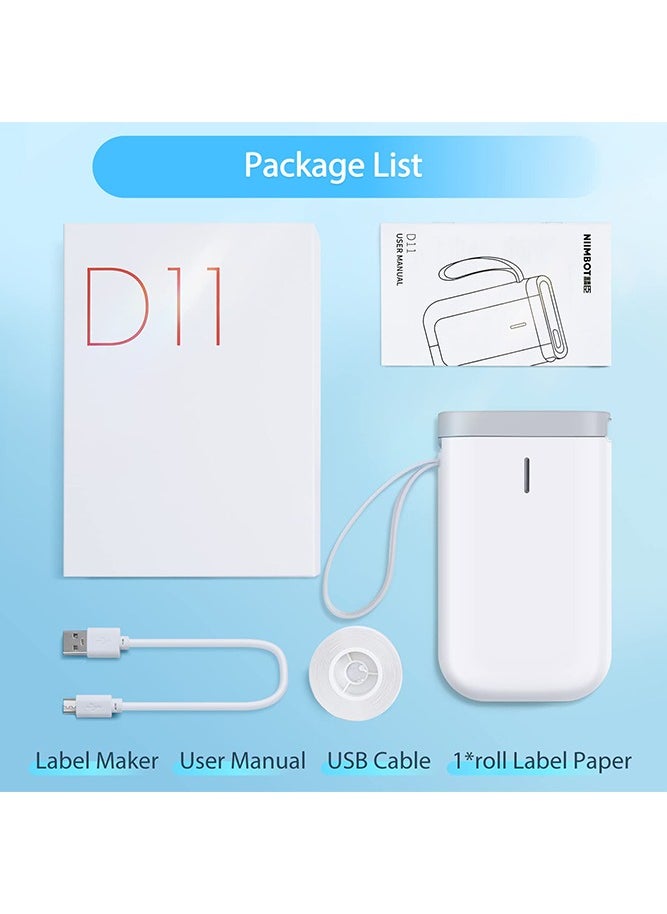 NIIMBOT - D11 Label Maker Machine Portable Bluetooth Sticker Label Printer with 1 Roll 12*40mm White Tape, USB Rechargeable, Inkless Thermal Label Maker with 10-15mm Print Width, Ideal for Office Home Organization and Small Business Supplies, White - Image 1