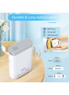NIIMBOT D11 Label Maker Machine Portable Bluetooth Sticker Label Printer with 1 Roll 12*40mm White Tape, USB Rechargeable, Inkless Thermal Label Maker with 10-15mm Print Width, Ideal for Office Home Organization and Small Business Supplies, White  - Image 3