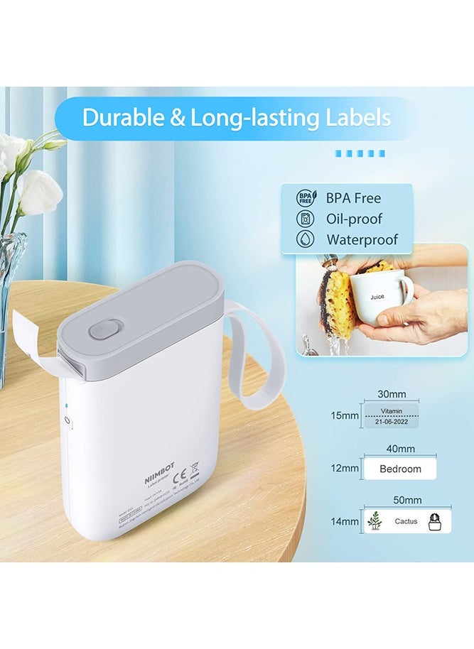 NIIMBOT - D11 Label Maker Machine Portable Bluetooth Sticker Label Printer with 1 Roll 12*40mm White Tape, USB Rechargeable, Inkless Thermal Label Maker with 10-15mm Print Width, Ideal for Office Home Organization and Small Business Supplies, White - Image 1