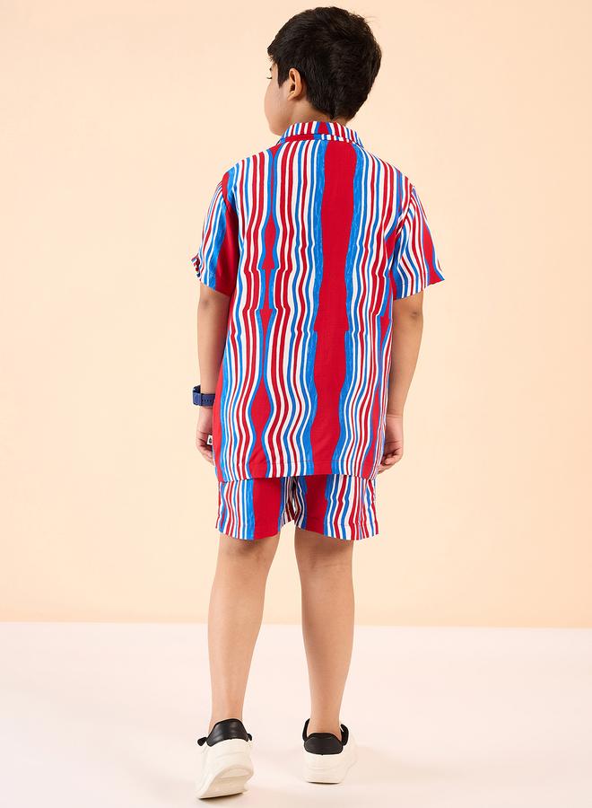 ستايلو بج طقم قميص وشورت بطبعة خطوط وياقة ستايلو باغ - Image 5